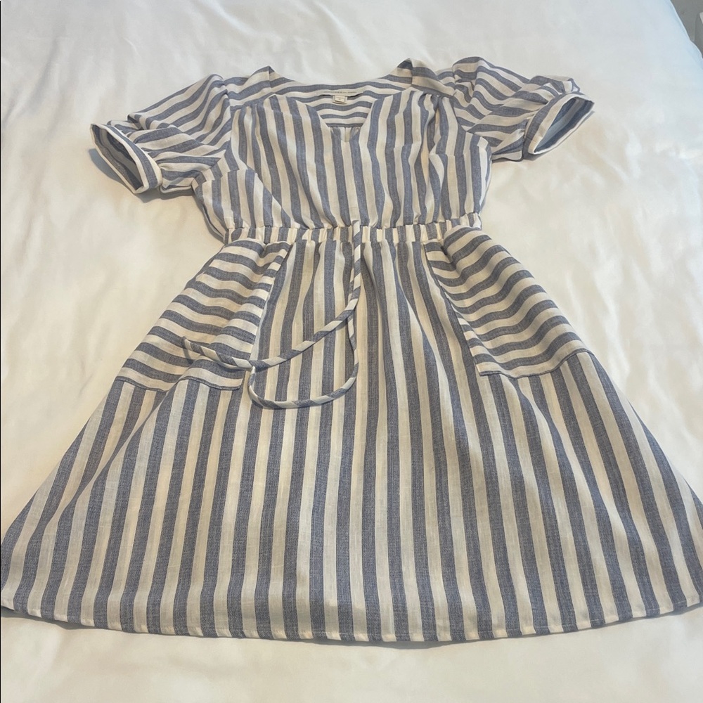 Monteau Blue and White Striped Casual Dress